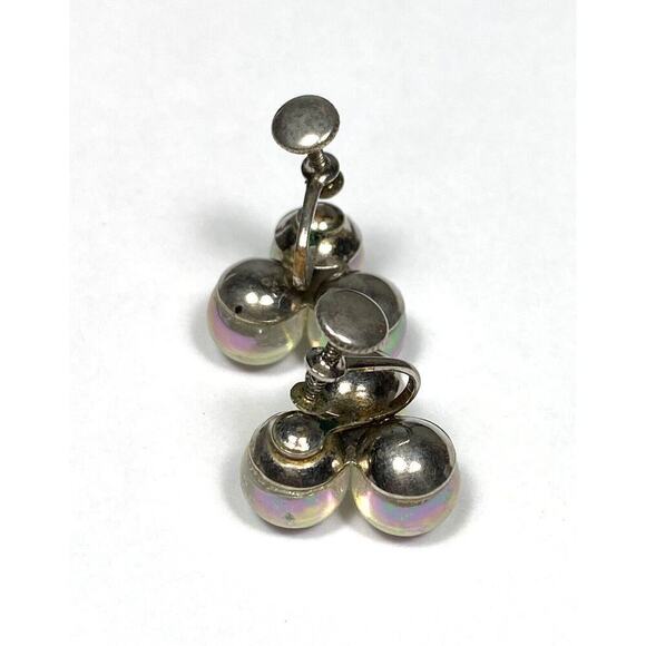 Screw Back Earrings Glass AB Beads Cluster Silver Tone Vintage Estate - Picture 6 of 14